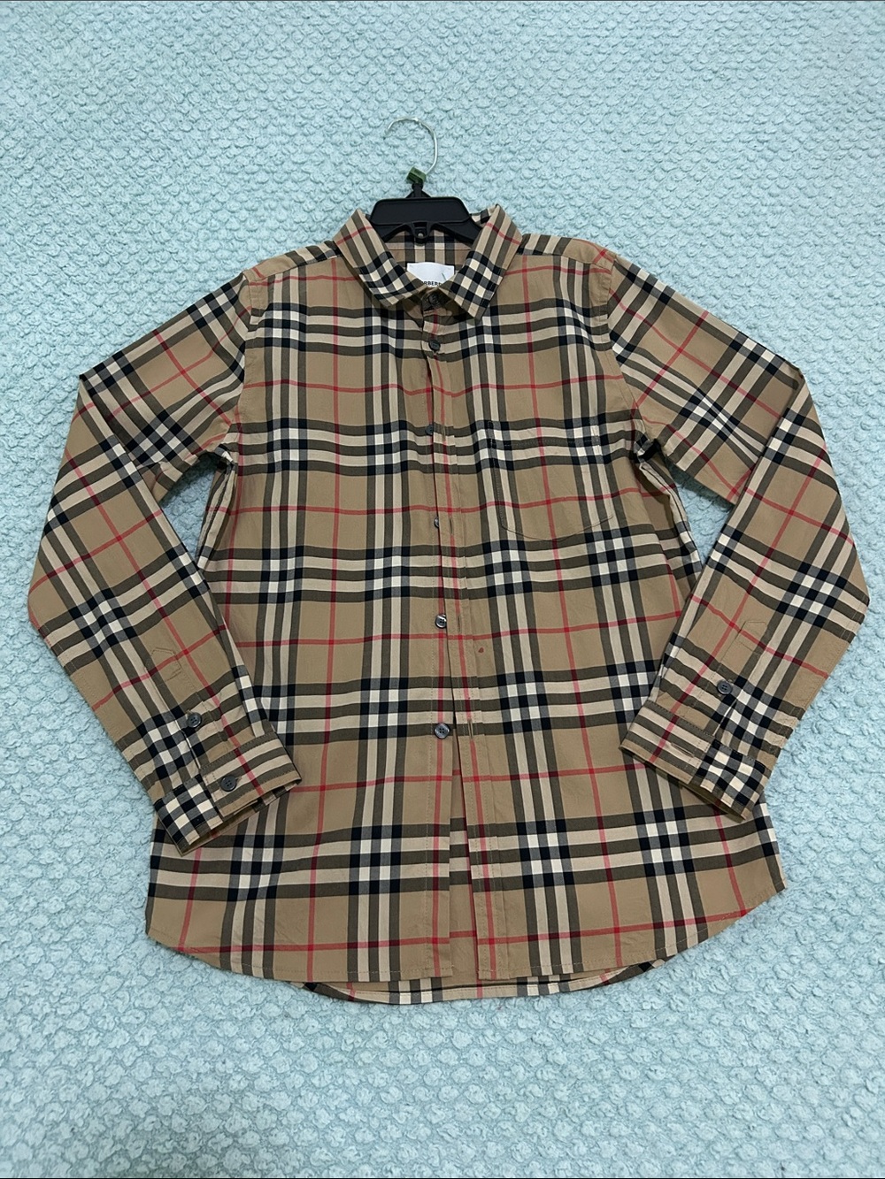 Burberry Tan Plaid Button-Down Shirt for Kids, size 10